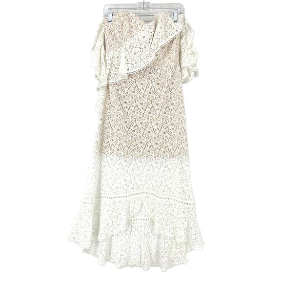Allen Schwartz Dress Women's Size 6 Ruffle Lace Strapless Off Shoulder White - Picture 2 of 7
